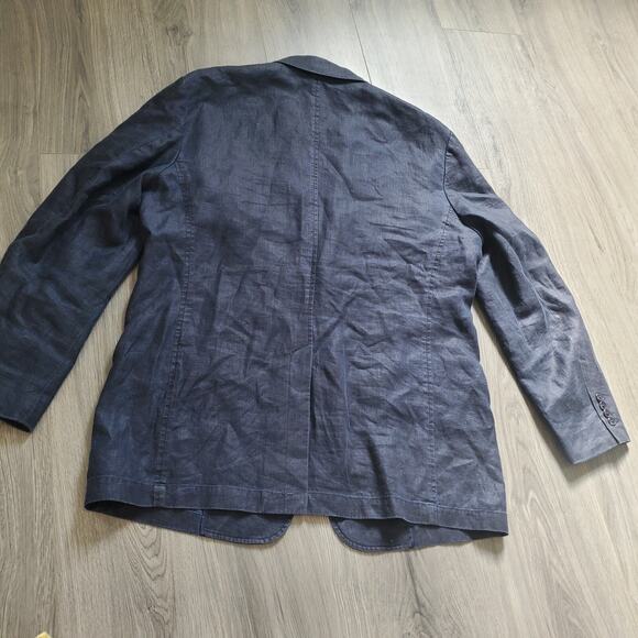 100% Linen Blazer Mens XL Navy Blue Two Button Material London Classic Preppy - Picture 2 of 11
